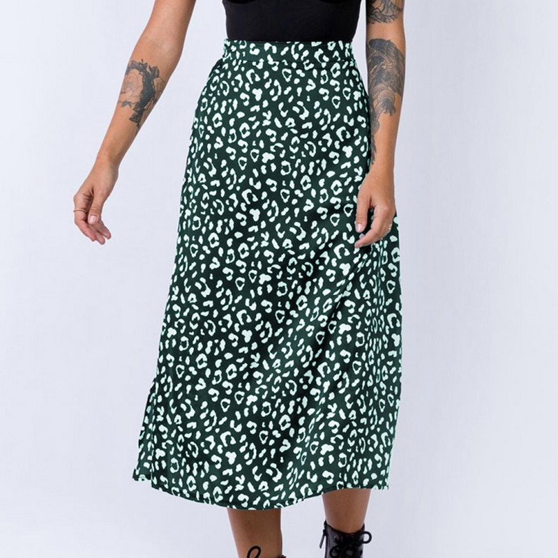 Hosszú szoknya, magas derekú, leopárdmintás alkalmi maxi szoknya, oldalsó hasított női alapszoknya, szexi stílusú, cipzáras laza szabású éjszakai parti öltöny