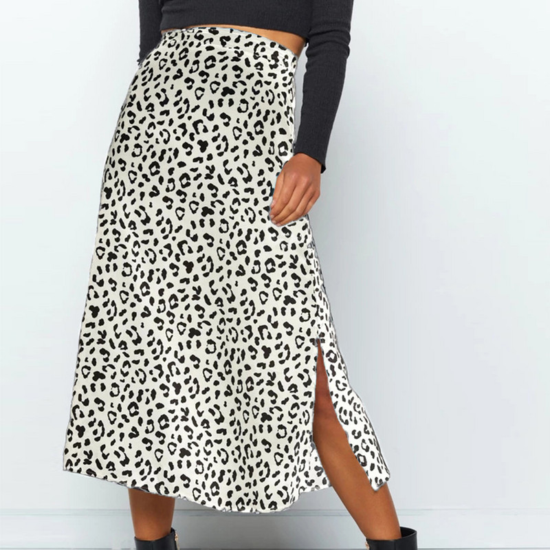 Hosszú szoknya, magas derekú, leopárdmintás alkalmi maxi szoknya, oldalsó hasított női alapszoknya, szexi stílusú, cipzáras laza szabású éjszakai parti öltöny