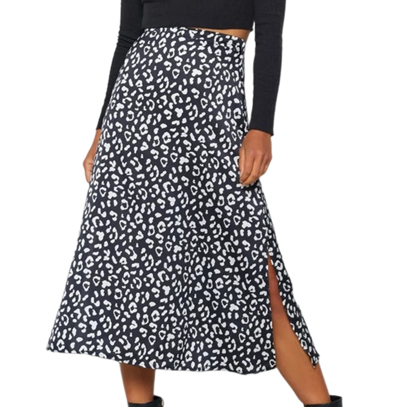 Hosszú szoknya, magas derekú, leopárdmintás alkalmi maxi szoknya, oldalsó hasított női alapszoknya, szexi stílusú, cipzáras laza szabású éjszakai parti öltöny