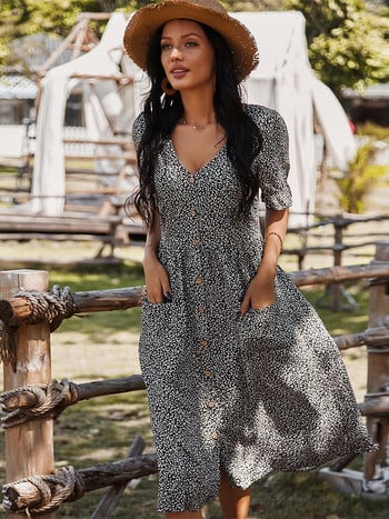 Γυναικείο φόρεμα 2023 Καλοκαιρινό Boho Style Floral print V-λαιμόκοψη Φόρεμα Γυναικείο Vacation Beach Split Φορέματα Γυναικεία Vestidos De Fiesta