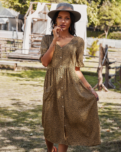 Naiste kleit, 2023. aasta suvine Boho stiilis lilleline mustriga V-kaelusega midikleit naistele puhkuseks mõeldud lõhestatud kleidid naistele Vestidos De Fiesta