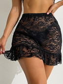 Seksīgi caurspīdīgi mežģīņu svārki sieviešu ballīšu deju klubdrēbes ar augstu vidukli elastīga jostasvieta, volānveida mini svārki, peldbaseina pārklāji