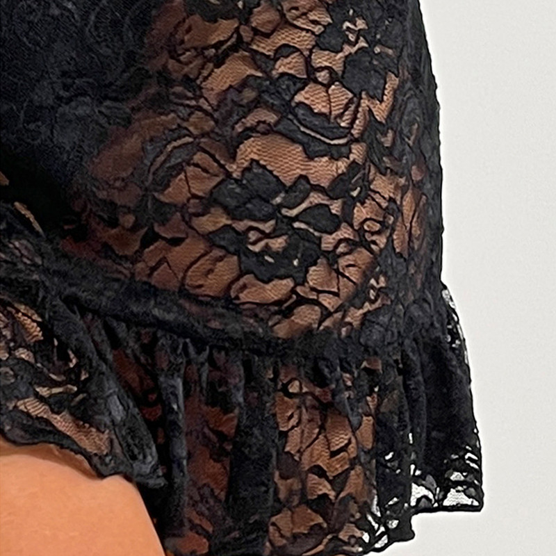 Seksīgi caurspīdīgi mežģīņu svārki sieviešu ballīšu deju klubdrēbes ar augstu vidukli elastīga jostasvieta, volānveida mini svārki, peldbaseina pārklāji