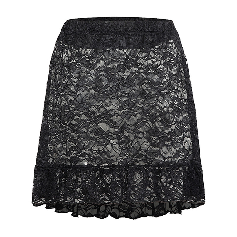 Seksīgi caurspīdīgi mežģīņu svārki sieviešu ballīšu deju klubdrēbes ar augstu vidukli elastīga jostasvieta, volānveida mini svārki, peldbaseina pārklāji