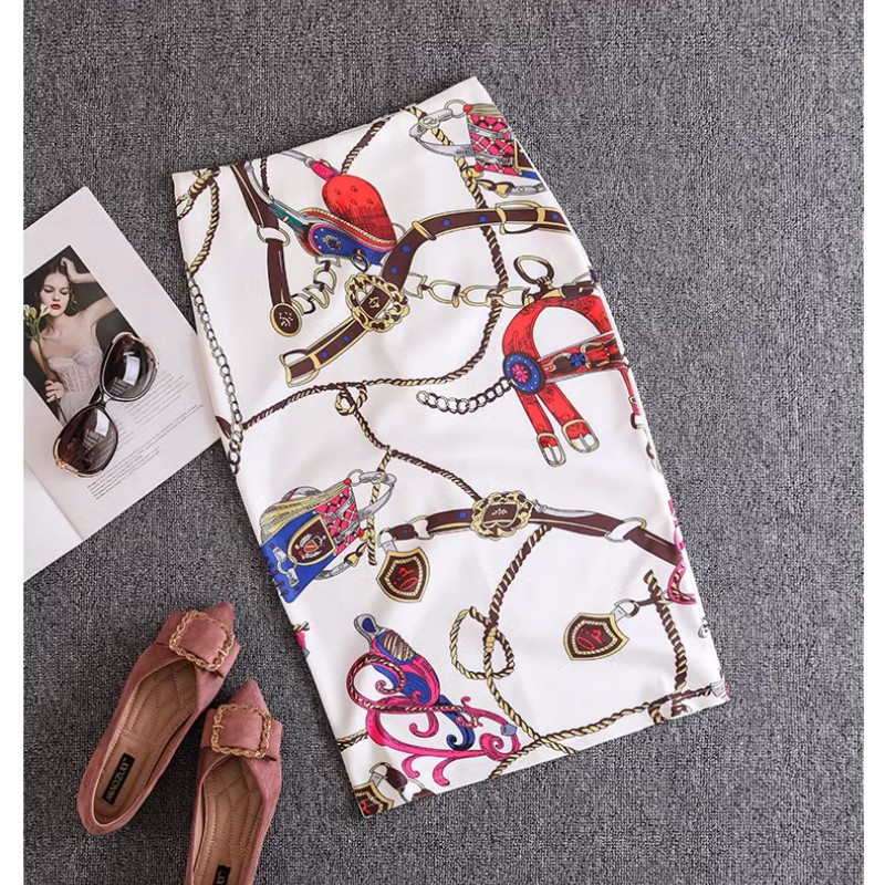 Tavasszal és nyáron Új európai és amerikai divatos Retro nyomótáska csípőszoknya női magas derekú vékony hasított szoknya Divatos