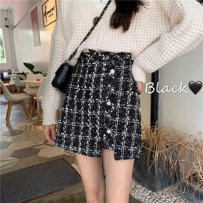 Koreai elegáns őszi téli pakolás csípő magas derekú fekete kockás szoknyák női gyapjú új vad retró vékony A vonal Khaki Faldas Mujer Moda