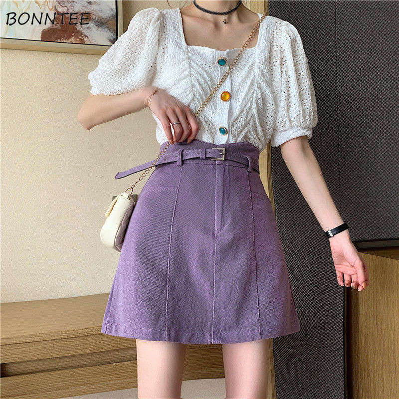 Női szoknyák Divatos Ins koreai stílus Szabadidő Női Magas derekú Elegáns nyári utcai ruházat Solid Mini Ulzzang Színes Karcsú