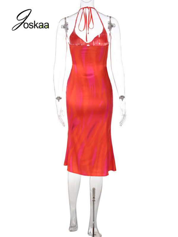 Joskaa Red Halter Seeveless Mežģīņu midi kleitas sievietēm 2022. gada rudens Eleganta ballīšu kluba apģērbs Seksīga V veida kakla izgriezuma kleita bez muguras