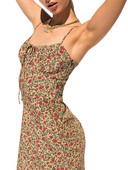 Naiste suvehaldjas grunge varrukateta lipsukleit, trükitud U-kujuline kaelusega spagetirihmaga lillemustriga peokleit