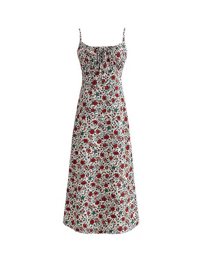 Naiste suvehaldjas grunge varrukateta lipsukleit, trükitud U-kujuline kaelusega spagetirihmaga lillemustriga peokleit