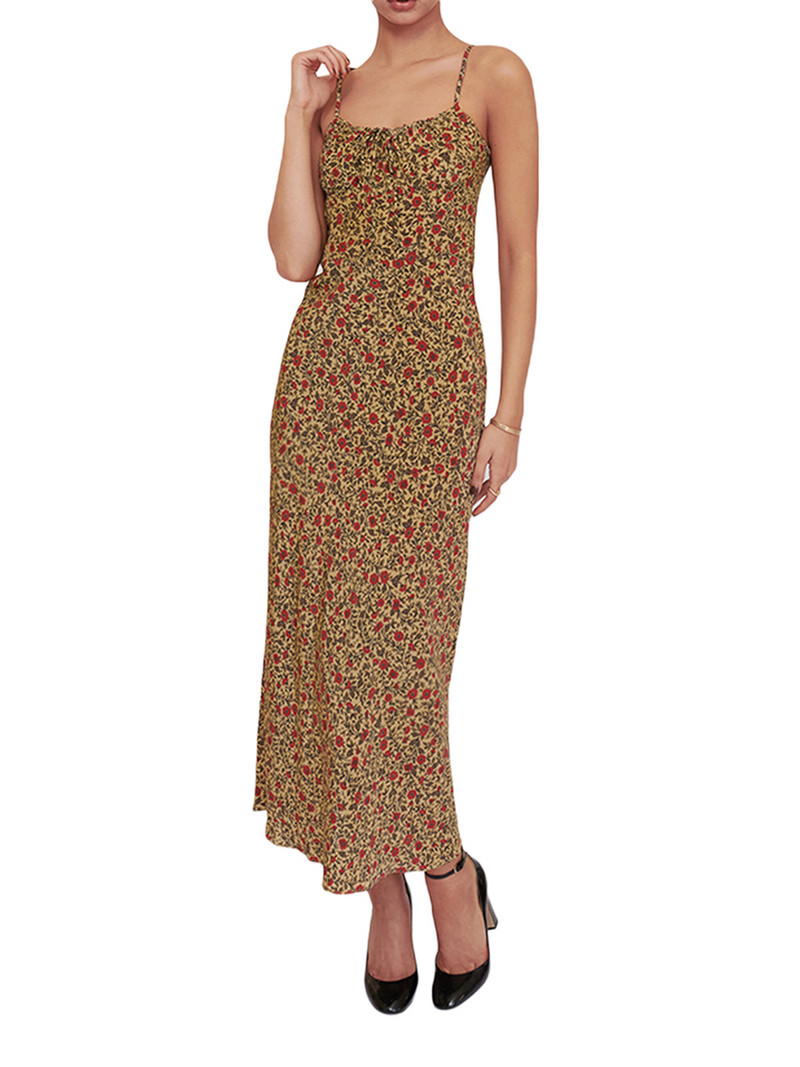 Naiste suvehaldjas grunge varrukateta lipsukleit, trükitud U-kujuline kaelusega spagetirihmaga lillemustriga peokleit