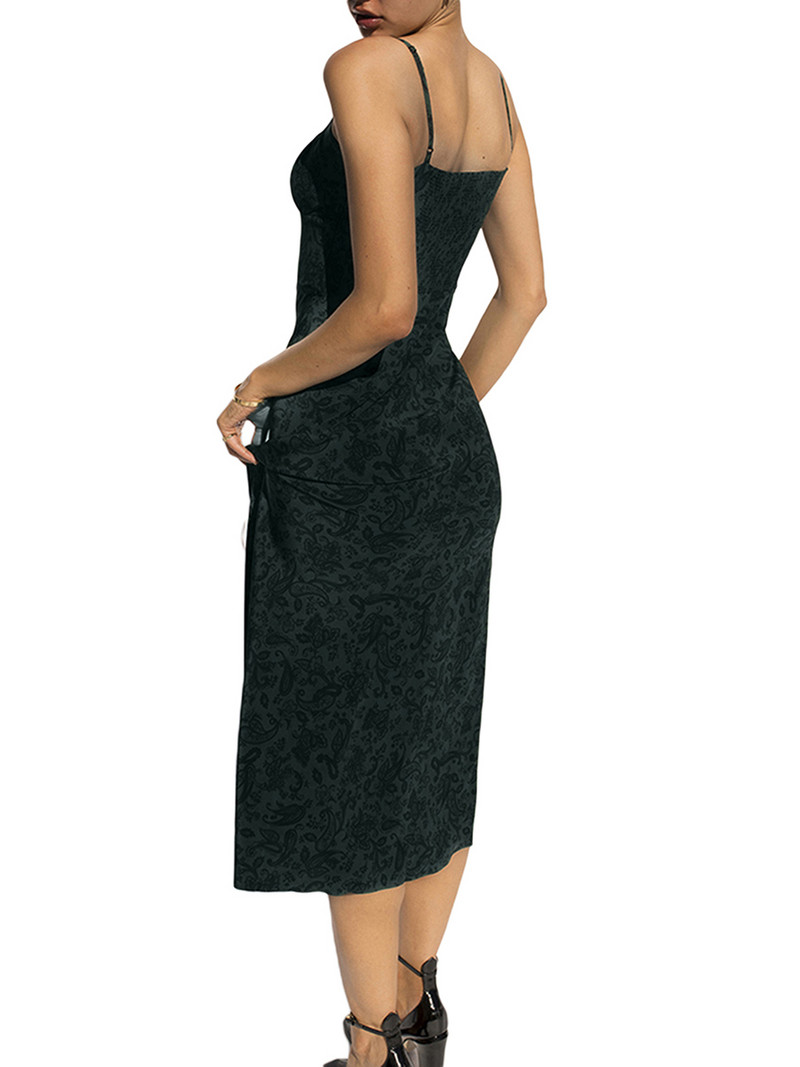 Naiste suvehaldjas grunge varrukateta lipsukleit, trükitud U-kujuline kaelusega spagetirihmaga lillemustriga peokleit