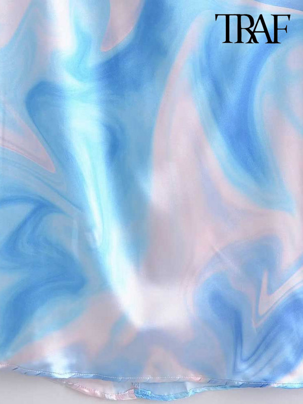 TRAF Női divat megkötött, nyomott szatén midi ruha Vintage hát nélküli oldalsó cipzár vékony pántos női ruhák Vestidos Mujer