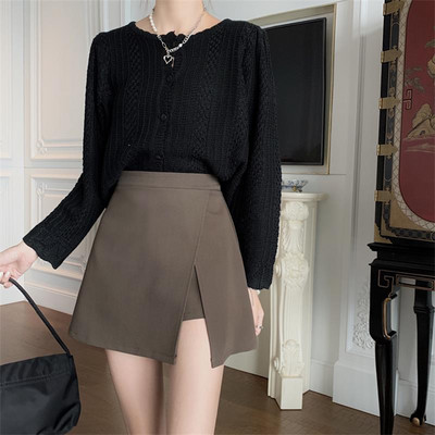 Fekete khaki szoknya női nyári rövid szoknya Mini magas derekú lány tömör Vintage Skrits oldalsó hasított szexi vonalú koreai szoknya Y2k