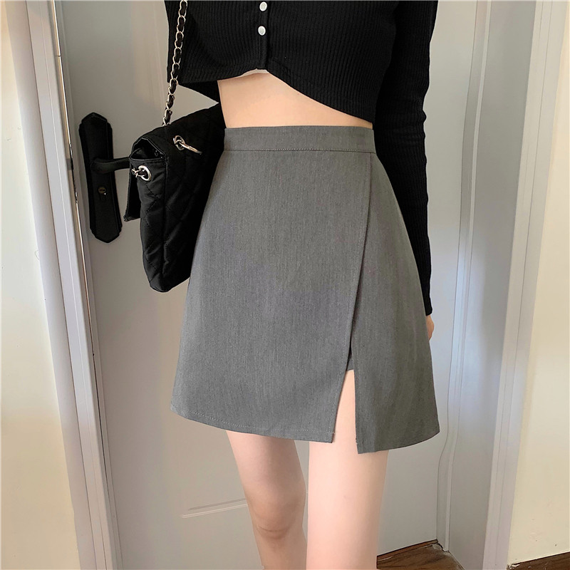 Fekete khaki szoknya női nyári rövid szoknya Mini magas derekú lány tömör Vintage Skrits oldalsó hasított szexi vonalú koreai szoknya Y2k