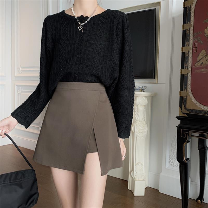 Fekete khaki szoknya női nyári rövid szoknya Mini magas derekú lány tömör Vintage Skrits oldalsó hasított szexi vonalú koreai szoknya Y2k