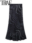 TRAF Fashion Vintage satenske ženske duge suknje s visokim strukom Traf Ljetna duga suknja A-kroja, ženska duga ulična odjeća 2023.