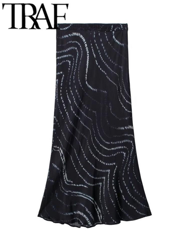 TRAF Fashion Vintage satenske ženske duge suknje s visokim strukom Traf Ljetna duga suknja A-kroja, ženska duga ulična odjeća 2023.