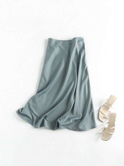 Nyári Faldas Mujer Moda 2022 Midi szoknya női angliai irodai női szatén magas derekú, egyszerű, elegáns, hosszú női szoknya