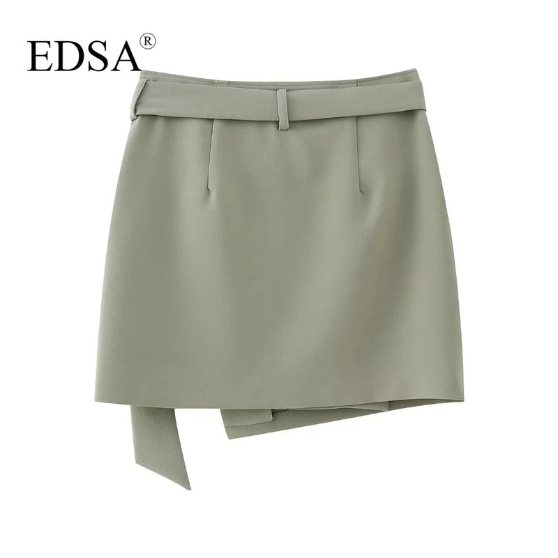 EDSA női elegáns, khaki magas derekú miniszoknya 2023-as nyári első patch füles zsebpakolás rögzítő öv arany csatos utcai viselet