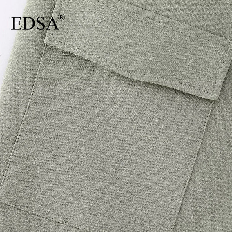 EDSA női elegáns, khaki magas derekú miniszoknya 2023-as nyári első patch füles zsebpakolás rögzítő öv arany csatos utcai viselet