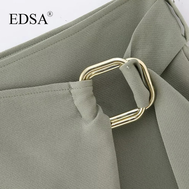 EDSA női elegáns, khaki magas derekú miniszoknya 2023-as nyári első patch füles zsebpakolás rögzítő öv arany csatos utcai viselet
