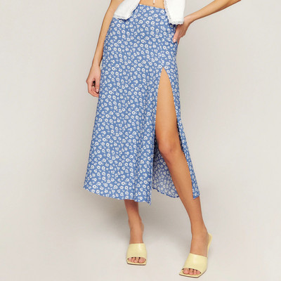 Modes vintage svārki 2021. gada ar ziedu punktveida apdruku ar augstu vidukli, elastīgi, sadalīti gari A līnijas svārki sievietēm pludmales maksi svārki