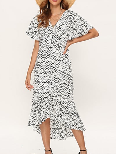 Volemo Summer Beach Maxi kleita sievietēm ar ziedu apdruku Boho gara šifona kleita ar volāniem ikdienišķa V veida kakla izgriezuma seksīga ballīšu kleita