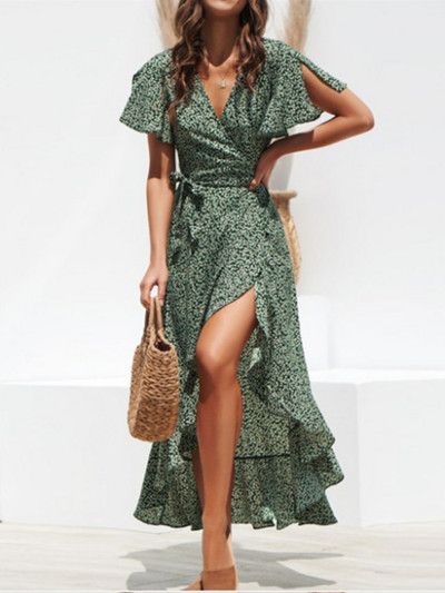Volemo Summer Beach Maxi kleita sievietēm ar ziedu apdruku Boho gara šifona kleita ar volāniem ikdienišķa V veida kakla izgriezuma seksīga ballīšu kleita