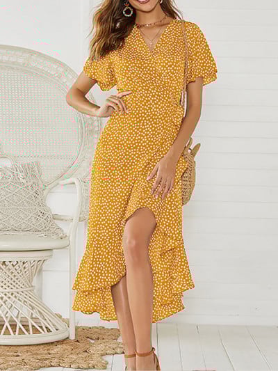 Volemo Summer Beach Maxi kleita sievietēm ar ziedu apdruku Boho gara šifona kleita ar volāniem ikdienišķa V veida kakla izgriezuma seksīga ballīšu kleita