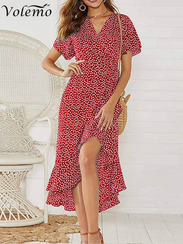 Volemo Summer Beach Maxi kleita sievietēm ar ziedu apdruku Boho gara šifona kleita ar volāniem ikdienišķa V veida kakla izgriezuma seksīga ballīšu kleita