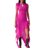 Xingqingi volangidega kleidid naistele 2023. aasta ühevärvilised varrukateta ebakorrapärase kandiga pikad kleidid, läbipaistev kleit 3D-lillega