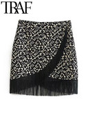 TRAF 2023 m. pavasario vasara Moteriški vintažiniai marginti sijonai, šoniniai užtrauktukai su užtrauktuku, mini sijonas moteriškas, elegantiškas sijonas aukštu juosmeniu