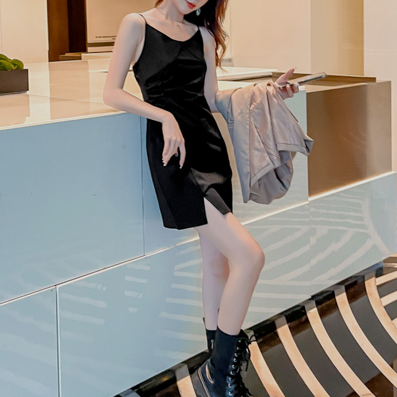 Sieviešu kleitas bez piedurknēm, melns apvalks, sieviešu, seksīga mini kleita ar sānu šķēlumu V veida kakla izgriezums ar augstu vidukli Mujer ielas apģērbs vasaras Vestidos korejiešu