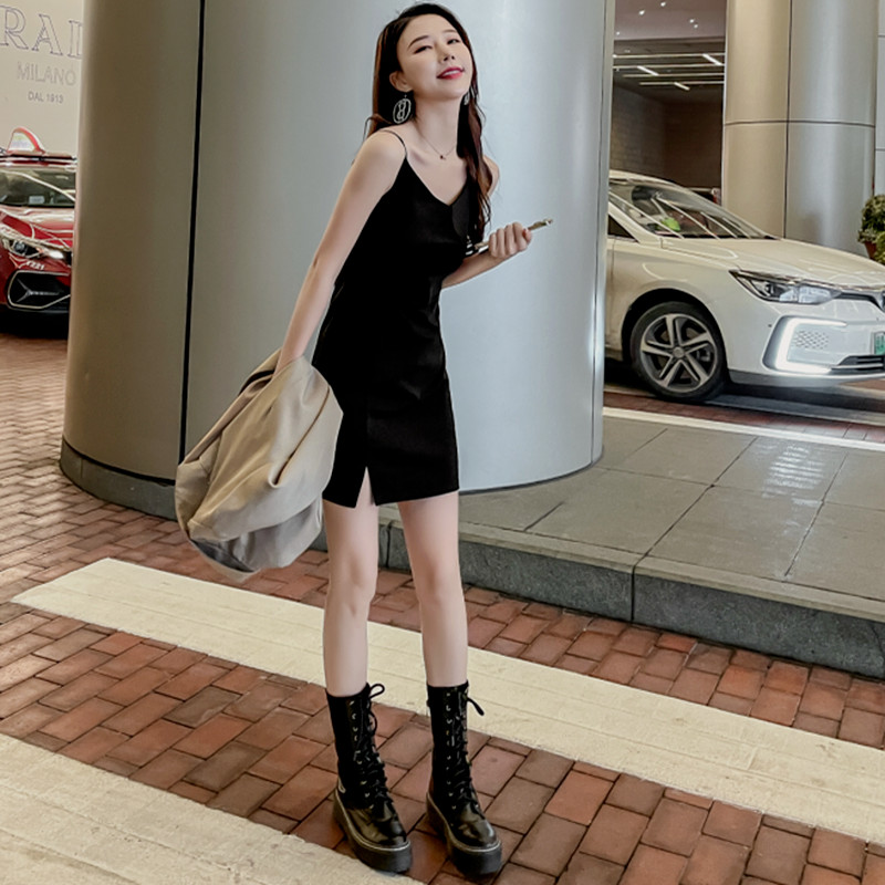 Sieviešu kleitas bez piedurknēm, melns apvalks, sieviešu, seksīga mini kleita ar sānu šķēlumu V veida kakla izgriezums ar augstu vidukli Mujer ielas apģērbs vasaras Vestidos korejiešu