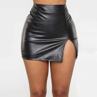Ženske kožne noćne klupske suknje, ljetne čiste boje od PU kože, patentni zatvarač, seksi kožne mini suknje na bokovima Faldas Mujer Moda 2022.
