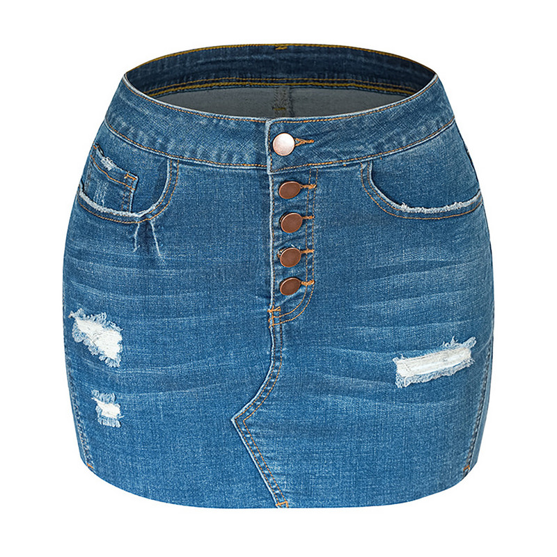 Moodne naiste vabaaja katkiste aukudega pestav mitme nupuga teksaseelik Lihtne salendav skort naistele юбка женская юбка Faldas