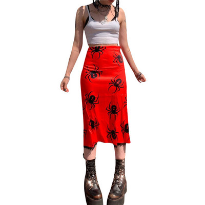 Naiste ruuduline mustriga kõrge vöökohaga Midi seelik A-joon Bodycon pikk pliiatsseelik Y2K Streetwear E-Girl 90S Fashion