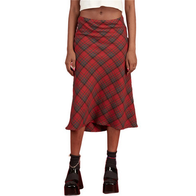 Naiste ruuduline mustriga kõrge vöökohaga Midi seelik A-joon Bodycon pikk pliiatsseelik Y2K Streetwear E-Girl 90S Fashion