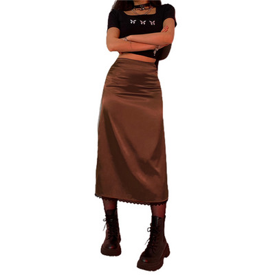 Naiste ruuduline mustriga kõrge vöökohaga Midi seelik A-joon Bodycon pikk pliiatsseelik Y2K Streetwear E-Girl 90S Fashion