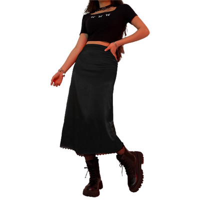 Naiste ruuduline mustriga kõrge vöökohaga Midi seelik A-joon Bodycon pikk pliiatsseelik Y2K Streetwear E-Girl 90S Fashion