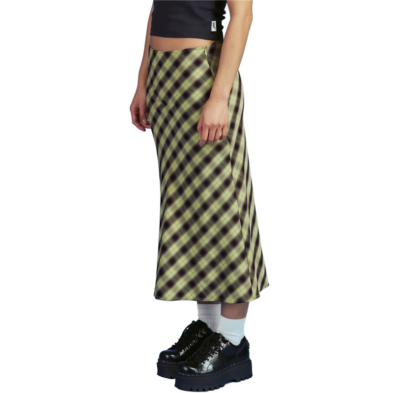 Naiste ruuduline mustriga kõrge vöökohaga Midi seelik A-joon Bodycon pikk pliiatsseelik Y2K Streetwear E-Girl 90S Fashion