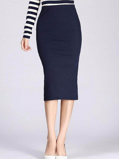 Jesen Zima Bodycon Suknja Ženska rastezljiva Split suknja Uske pencil suknje do sredine teleta Ženska pletena suknja