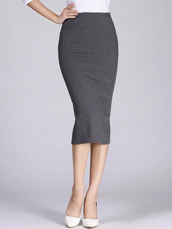 Jesen Zima Bodycon Suknja Ženska rastezljiva Split suknja Uske pencil suknje do sredine teleta Ženska pletena suknja