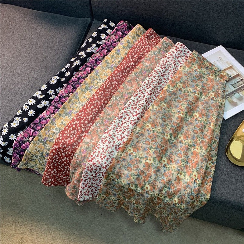 Empire szoknyák női retro elegáns divat puha sifon nyári vakáció női ruhák akciósan népszerű virágos koreai női szoknya