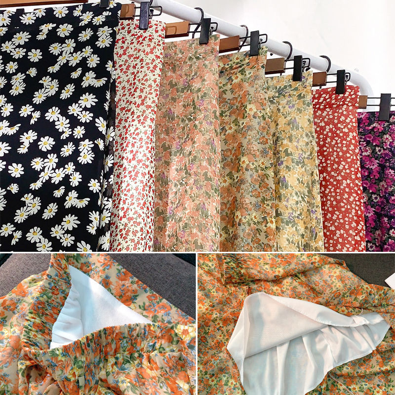 Empire szoknyák női retro elegáns divat puha sifon nyári vakáció női ruhák akciósan népszerű virágos koreai női szoknya