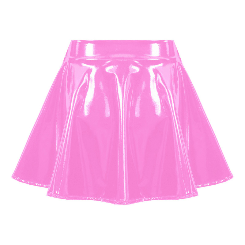 Női láthatatlan cipzáras A vonalú rövid mini szoknyák fényes lakkbőr kiszélesedő miniszoknya Club bár rúdtánc előadó jelmez