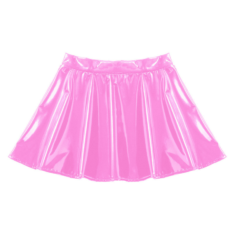 Női láthatatlan cipzáras A vonalú rövid mini szoknyák fényes lakkbőr kiszélesedő miniszoknya Club bár rúdtánc előadó jelmez
