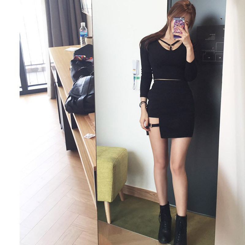 Korejas stila melni svārki gurniem, neregulāri zīmulis, mikro mini svārki, seksīgi, plāni sieviešu ballīšu svārki