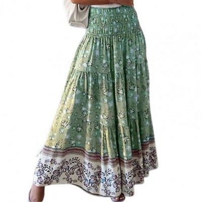 Boho alkalmi print maxi szoknya női nyári divat szexi magas derekú női szoknyák 2021 rózsaszín strand virágos A-vonalú hosszú szoknyák női